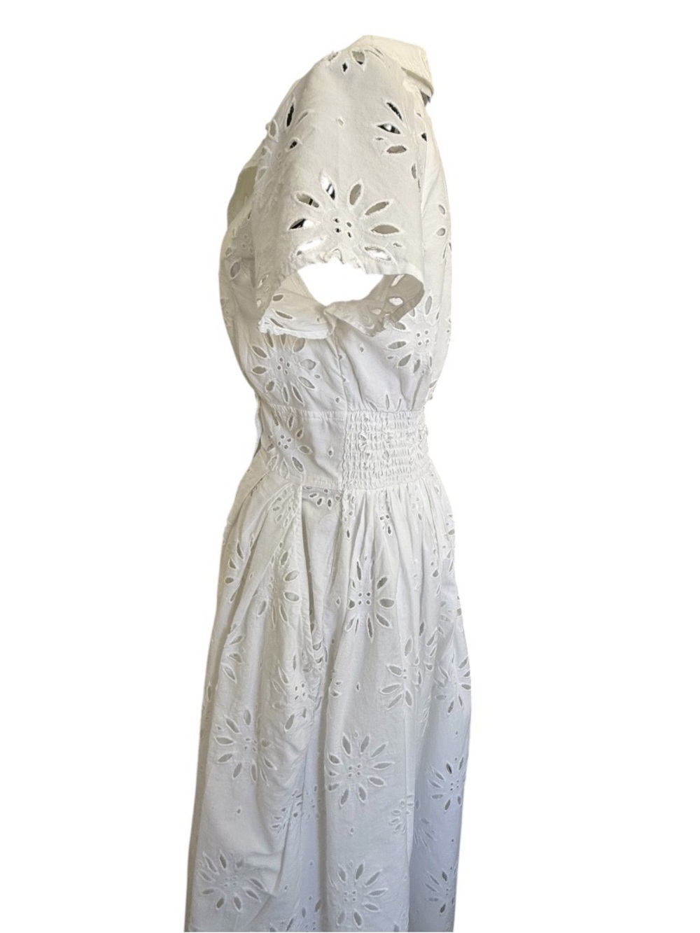 Maeve Anthropologie Eyelet Wrap Midi Dress XS White Cotton Resort Vacation - Picture 8 of 16